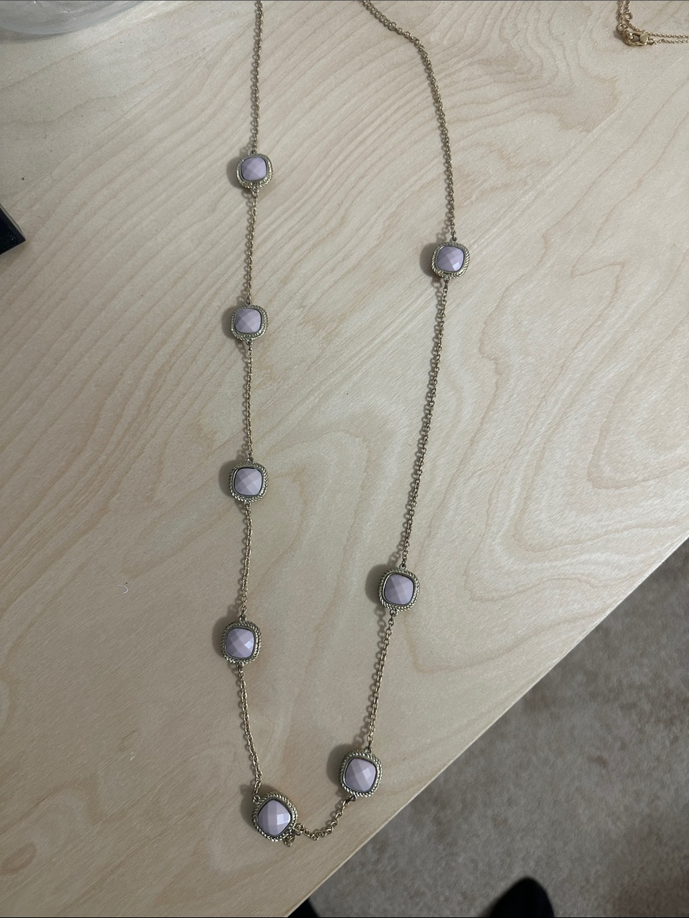 Francesca's Collections Gold Long Necklace with Lavender Gems